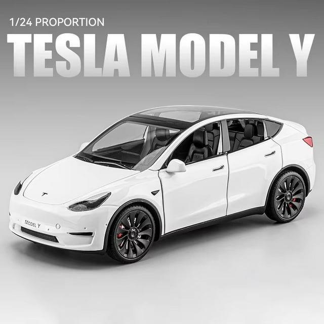 New 1:24 Teslas Model Y Model 3 With Charging Pile Alloy Car Die Cast Toy Car Model Sound and Light Children's Collectibles Gift Model Y White