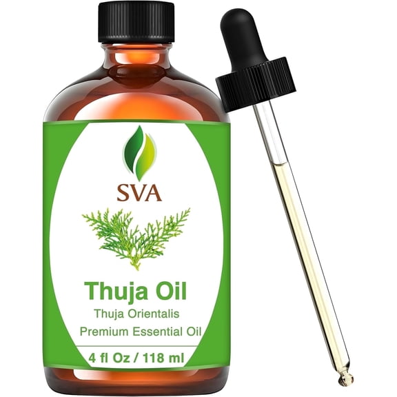 SVA Thuja Essential Oil – 4 Fl Oz – 100% Natural Thuja Oil - for Diffuser, Hair Care, Face, Skin Care, Aromatherapy, Scalp and Body Massage, Soap and Candle Making – with Dropper