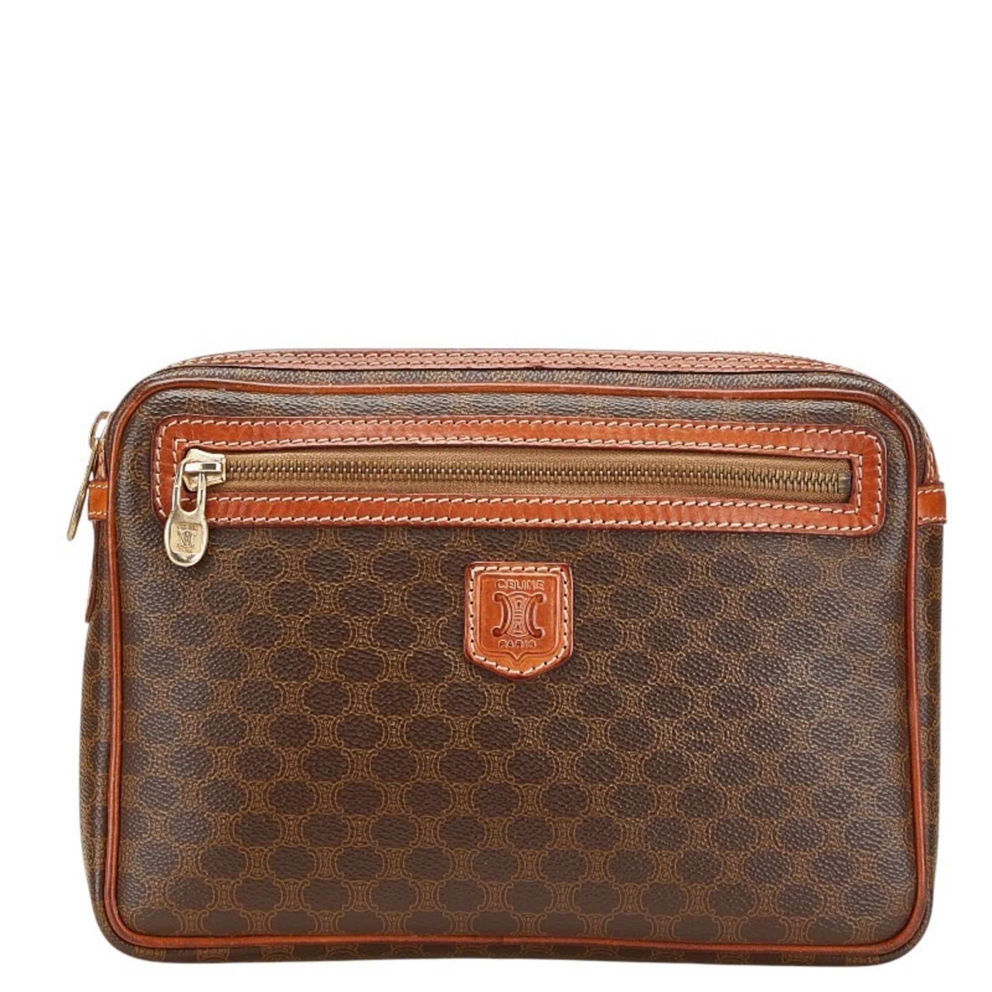 Pre-Owned Celine Macadam Vanity Bag Handbag Pouch Brown PVC