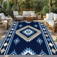 thumbnail image 3 of Fsddascl Blue Boho Outdoor Rug for Patio/Deck/Porch, Non-Slip Large Area Rug 5 x 8 Ft, Farmhouse Neutral Abstract Geometric Motifs Indoor Outdoor Rugs Washable Area Rugs, Camping Rug Carpet Runner, 3 of 9