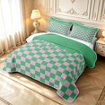 thumbnail image 3 of Manfei Contemporary Grid Bed Spread Queen,Checkered Art Queen Coverlet Set,Green Pink,3-Piece,1 Quilt and 2 Pillowcases, 3 of 7