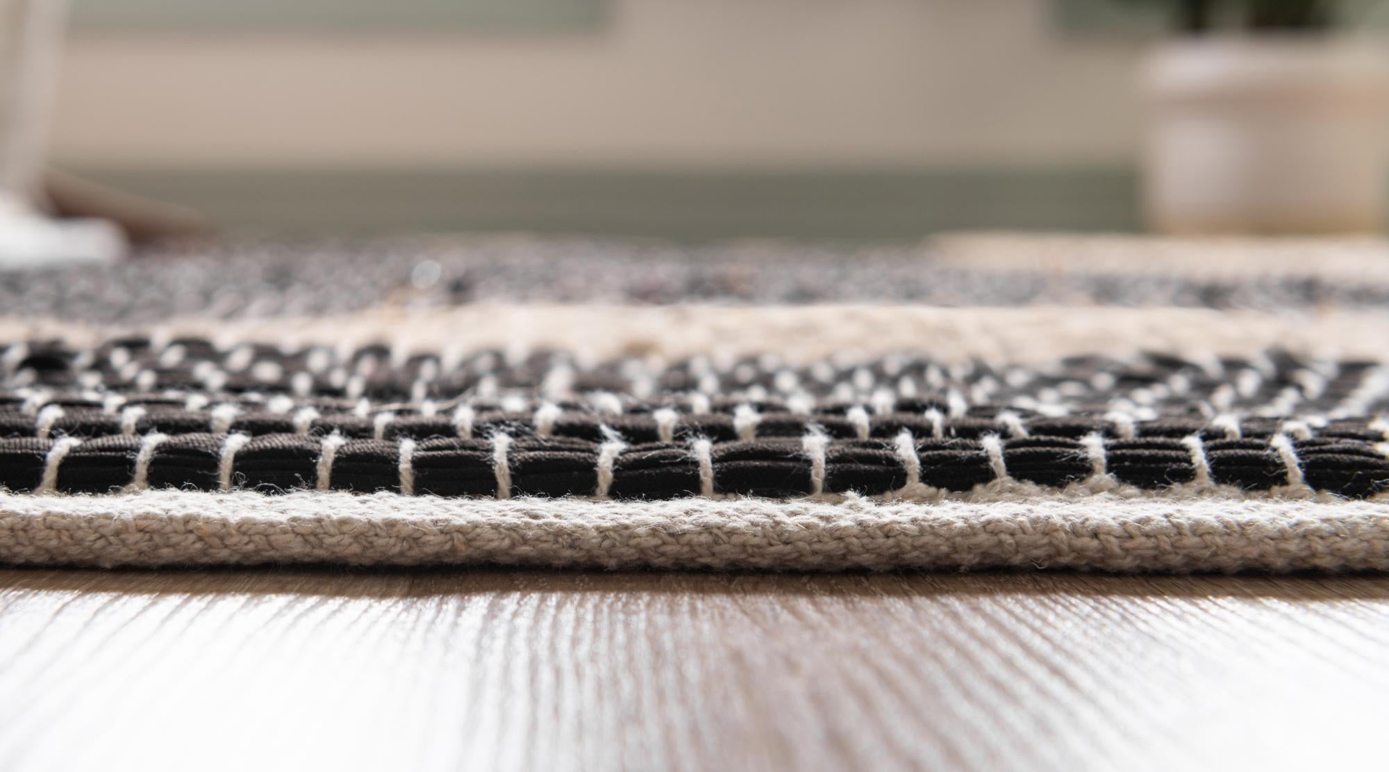 Unique Loom Chindi Jute Collection Area Rug (4' 1" x 6' 1" Rectangle Black/Navy Blue)