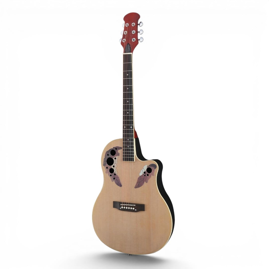 41inch Cutaway Round Back Acoustic Guitar Spruce Top Grape Hole, Burlywood