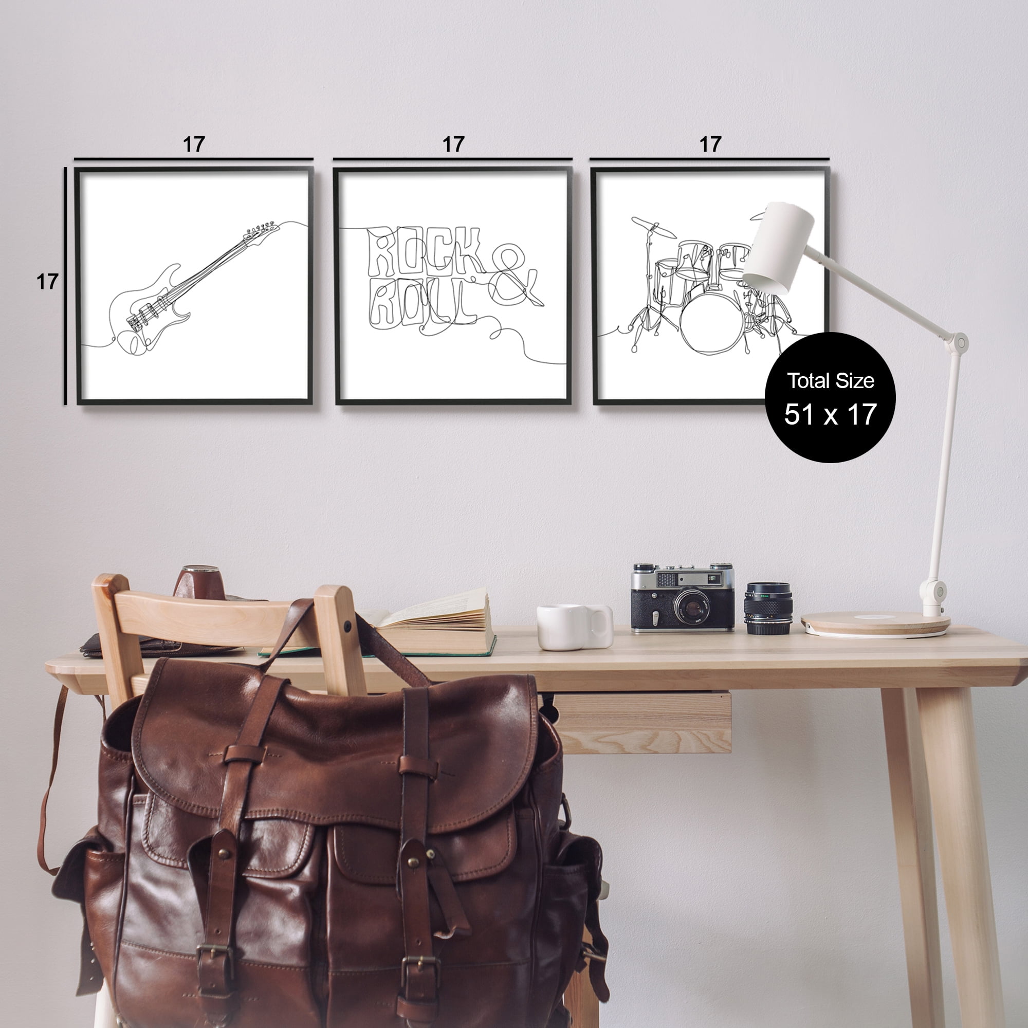 Stupell Rock & Roll Musical Instrument Doodles Beauty & Fashion Painting Black Framed Art Print Wall Art, Set of 3