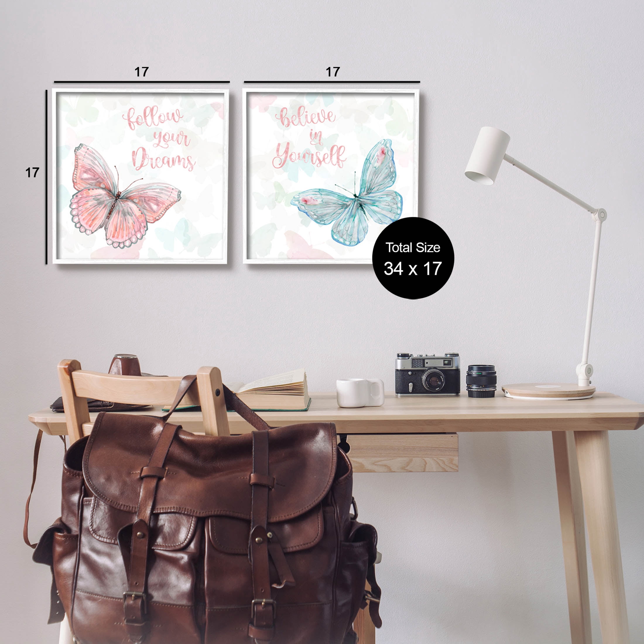 Believe In Dreams Butterflies Animals & Insects Graphic Art White Framed Art Print Wall Art, Set of 2