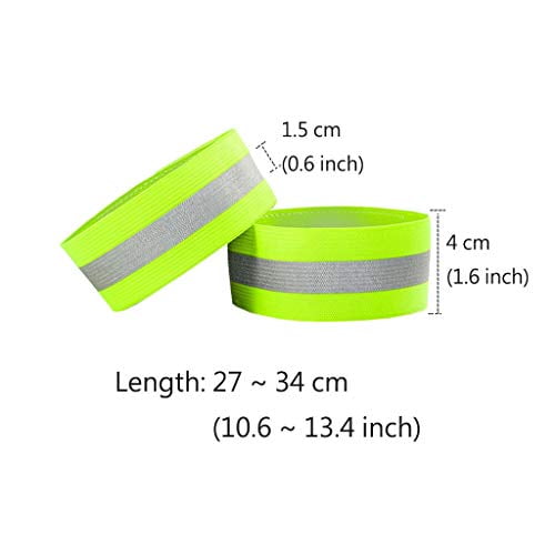 Juland 8 PCS Reflective Wristbands Adjustable Elastic Running Gear Arm Bands Belt High Visibility Safety Reflector Straps Bicycle Pants Cuff Clip for Runners Women Kids Men Fluorescent Green