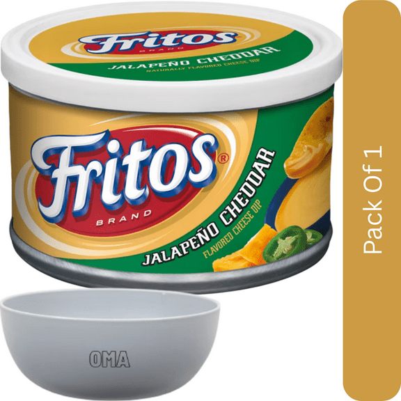 Fritos Flavored Cheese Dip Jalapeno Cheddar, 9 Oz, Canister- With White Bowl By OMA