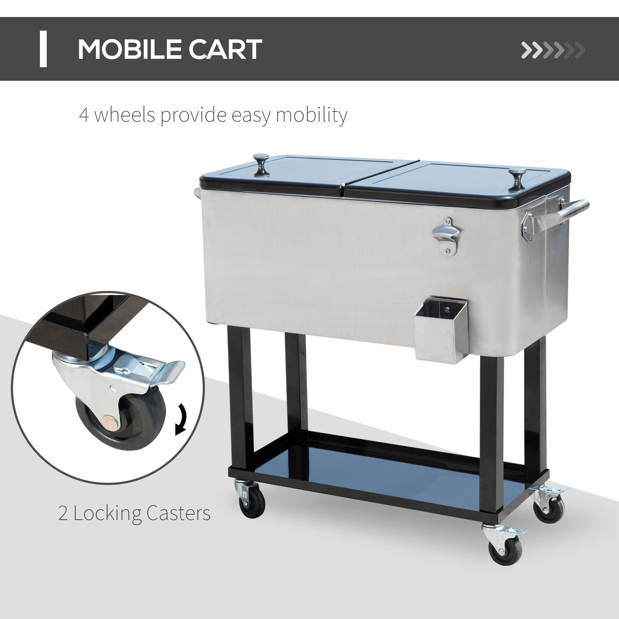 Dranite 80 Quart Rolling Cooler with Wheels, Stainless Steel Portable Ice Chest
