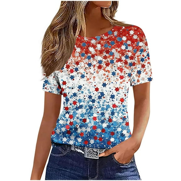 HADST Women Tops Summer Casual Crew Neck T-Shirts Short Sleeve Fourth of July Print Plus Size Relaxed Fit Blouses S-5XL
