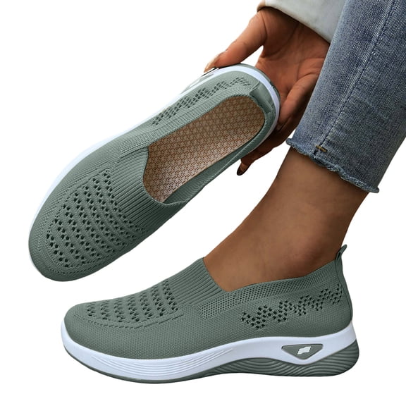 Rokment Womens Orthotic Walking Shoes with Arch Support Spring Fall Casual Knit Slip on Nursing Tennis Loafers Lightweight Comfortable Mesh Non Slip Work Sneakers for Woman Green Size 6