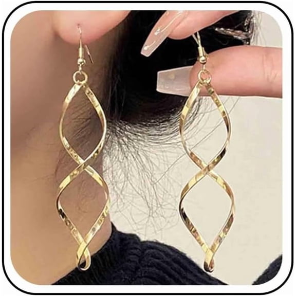 Vintage Curved Wire Swirl Earrings Long Swirl Wire Dangle Earrings Gold Spiral Chain Earrings Twisted Hoop Drop Earrings Jewelry for Women