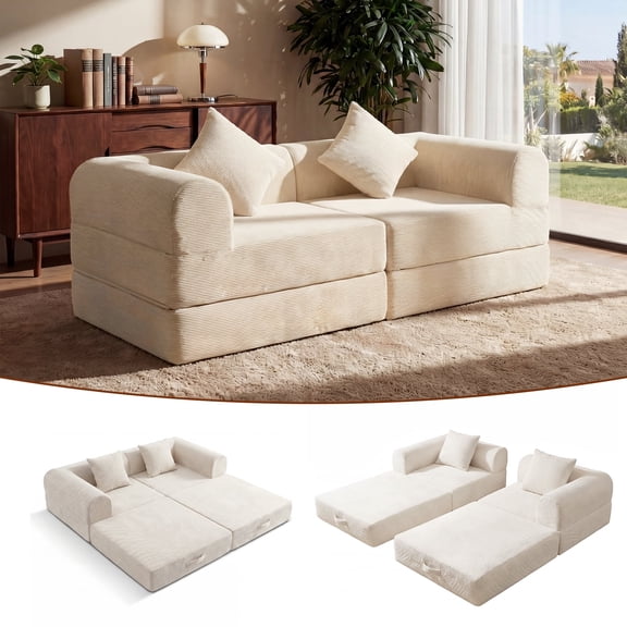 ELEKA Convertible Sleeper Sofa Bed,Folding Floor Mattress Couch,Sectional Couches for Living Room Cloud Couch Sofa,No Assembly Required (Beige)