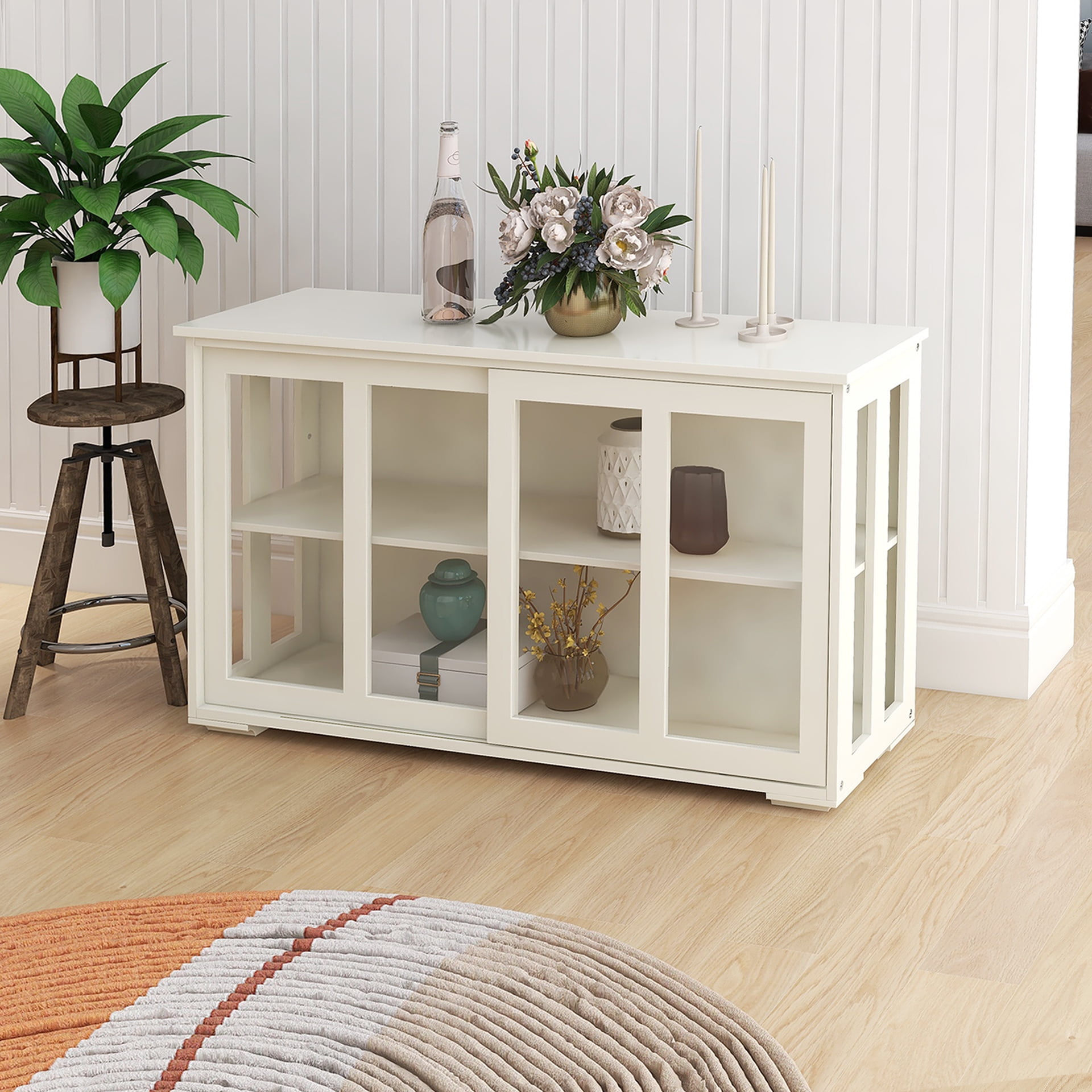 Kitchen Storage Cabinet,Sideboard Buffet Cupboard with Glass Door,Pantry Organizer, Freestanding Kitchen Cabinet,White