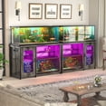 thumbnail image 2 of Homieasy Heavy Duty 55-75 Gallon Aquarium Stand with Power Outlets, LED Light & Storage Cabinet - Reversible Metal Fish Tank Stand, 880LBS Capacity,Gray Oak, 2 of 6