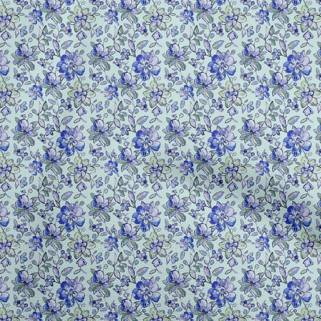 oneOone Rayon Light Blue Fabric Floral Craft Projects Decor Fabric Printed By The Yard 56 Inch Wide
