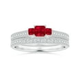 thumbnail image 4 of ANGARA Natural Aeon Square Ruby Three Stone Engagement Ring with Milgrain in 14K White Gold for Women (Size-3.5mm) | July Birthstone, Anniversary, Jewelry Gift for Women | Natural Ruby Ring, 4 of 10