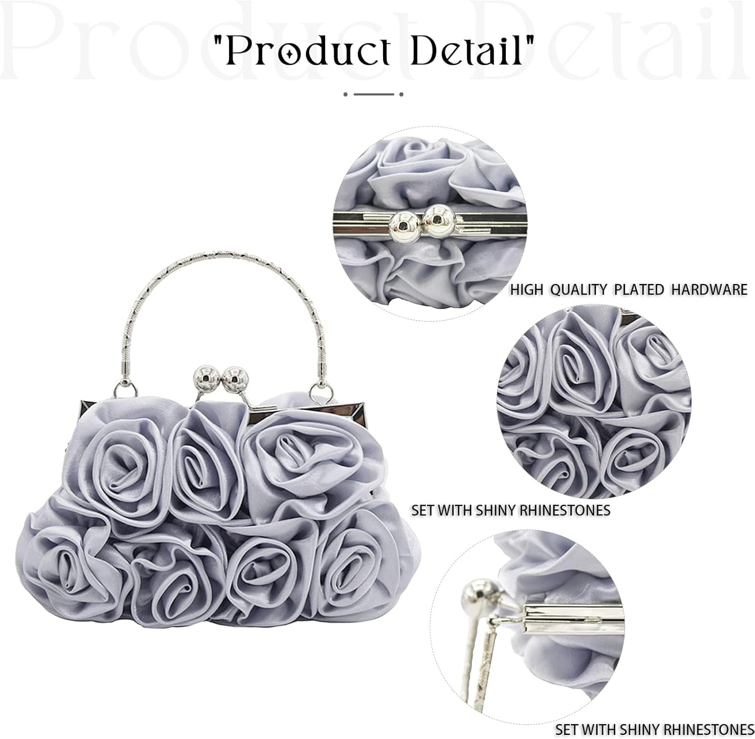Women Evening Clutch Bag Floral Satin Small Purses with Detachable Strap for Wedding, Party, Prom