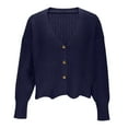 thumbnail image 5 of Cropped Sweater Cardigans for Women Teen Girls Button Up Knitted Blouse Drop Shoulder V Neck Long Sleeve Outerwear (One Size, Navy), 5 of 6