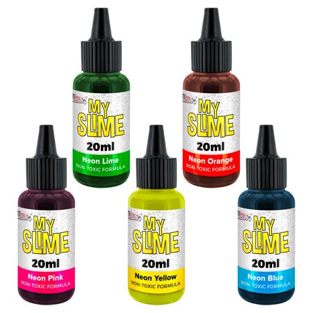My Slime 5 Color Premium Slime Neon Coloring Set, Large 20 ml Bottles - Non-Toxic Dyes, Works in White & Clear