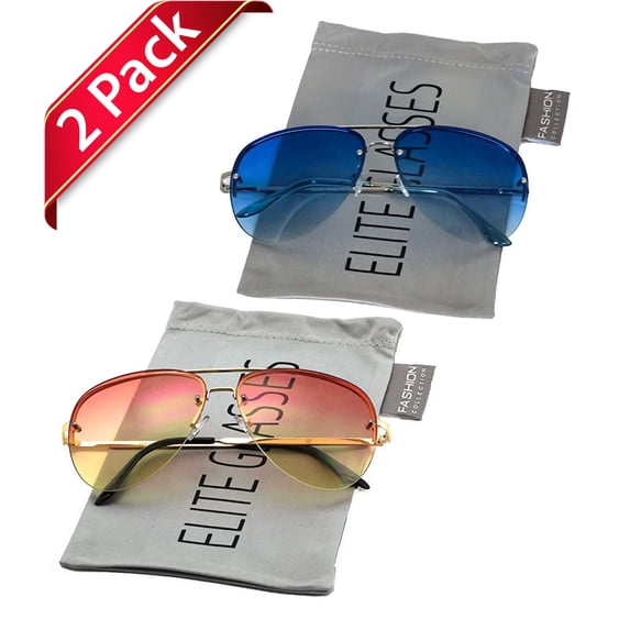Elite Gradient Oceanic Lens Oversized Rimless Metal Frame Unisex Aviator Sunglasses