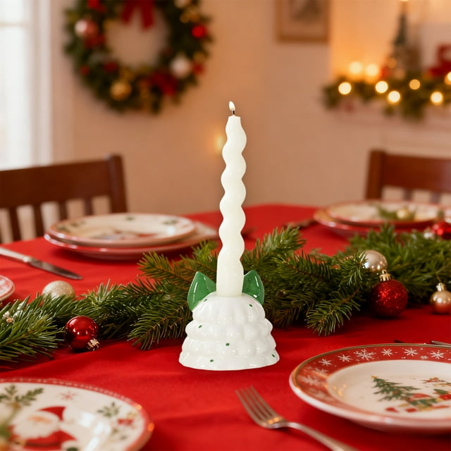 Candelabro navideño con lazo | Base de cerámica para velas de té | Centro de mesa festivo | Colores negro, rojo y verde | 8,9 x 8,5 cm | Decoración del hogar