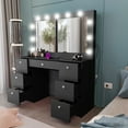 thumbnail image 2 of Ember Interiors Tammy Modern Black Makeup Vanity Desk with Lights, Charging Station, Mirror, 2 of 6