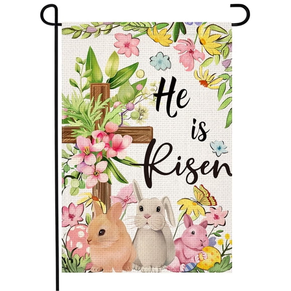 Bandera de jardín Doncida He Is Risen para Pascua, 30 x 45 cm, arpillera
