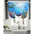 thumbnail image 5 of Turtle Blue Tie Up Curtains for Window, Thermal Insulated Balloon Shade Adjustable Rod Pocket Curtains Valance Panels for Kitchen Bathroom Cafe 52 x 45 Ocean Coral Shark Fish Underwater Scenery, 5 of 6
