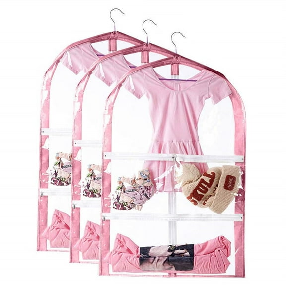 3 Pack Waterproof Kids Garment Bag,35 inch Hanging Garment Bags with Pockets for Dance,Clear Garment Bags for Travel Storage,Small Dance Costume Garment Bag for Ballet,Theatre,Beauty Pageants