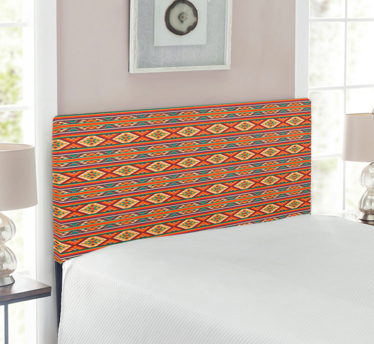 Colorful Headboard, Mosaic Inspired Horizontal Lines with Graphic Design, Upholstered Decorative Metal Bed Headboard with Memory Foam, Twin Size, Multicolor, by Ambesonne - image 2 of 4