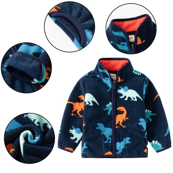 Godderr 2-10Y Baby Boys Girls Winter Coat For Toddler Kids Fleece Jacket Coat Cute Zip Prints Warm Outerwear