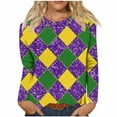 thumbnail image 2 of Aloohaidyvio Mardi Gras Clothing,Womens Mardi Gras Party Top Long Sleeve Mask Shiny Glitter Print Crew Neck T-Shirt, Mardi Gras Shirts, 2 of 5