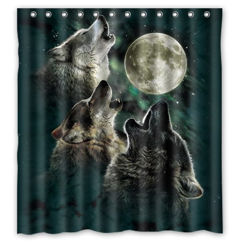 GreenDecor Wolf Wolves Waterproof Shower Curtain Set with Hooks