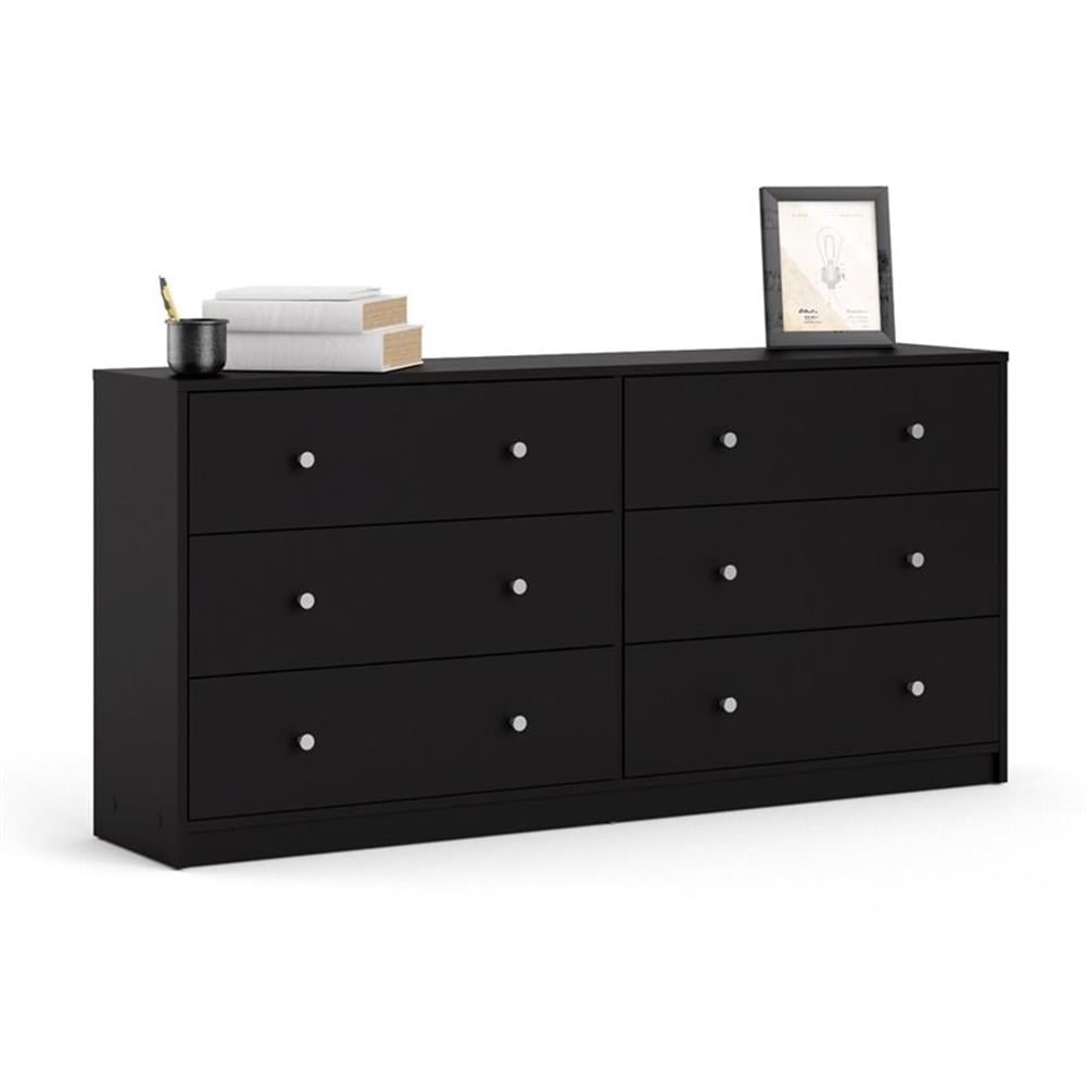 Home Square 3 Piece Bedroom Set with 6-Drawer Double Dresser and Two of 1-Drawer Nightstand in Black