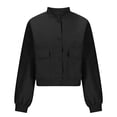 thumbnail image 4 of ZZwxWA Women's Fall Varsity Bomber Jackets Long Sleeve Cropped Button Down Casual Coat with Pockets Fashion Outerwear, 4 of 6