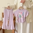 thumbnail image 2 of Hrsba Girls 2 Piece Outfits Round Neck Short Sleeve Print Top And Elastic Waist Thin Pants Skin Friendly Homewear 2 Piece Set, 2 of 5