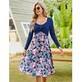 thumbnail image 5 of HA-EMORE Women's Patchwork Dress Long Sleeve Vintage Floral Patchwork Dress Flared A-Line Swing Casual Party Midi Dress, 5 of 9