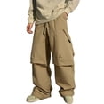 thumbnail image 2 of LWavelet Men's Cargo Wide Leg Pants - Drawstring Waist Multiple Pockets Utility Fabric Casual Daily Pants Khaki 3XL, 2 of 9