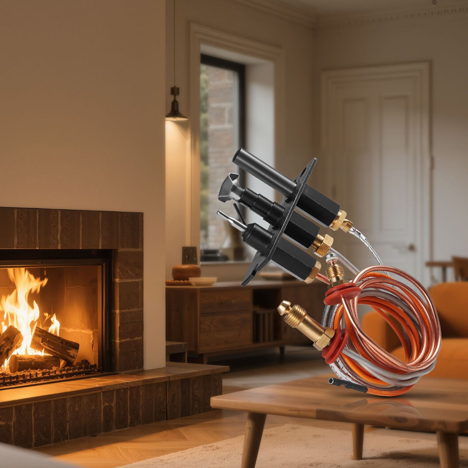 Gas Fireplace Pilot Ignition Assembly, Four 24in Parts Pilot Tube Igniter Thermocouple Thermopile, Premium Tube Heat-Resistant Wiring OEM Replacement