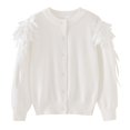 thumbnail image 5 of Ccpelsie Toddlers Big/Little Girls Cardigan Kids Sweater Button Up Long Sleeves Knitwear Open Front Crew Neck Tops(White,6-7 Years), 5 of 5