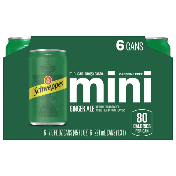 Schweppes Caffeine Free Mini Ginger Ale, 7.5 fl oz Cans, 6 Pack