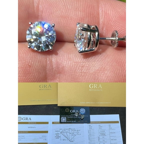 Beautiful Women's Solitaire Stud Earrings 3Ct Round Cut VVS1/D Natural Moissanite 14k White Gold Plated Silver