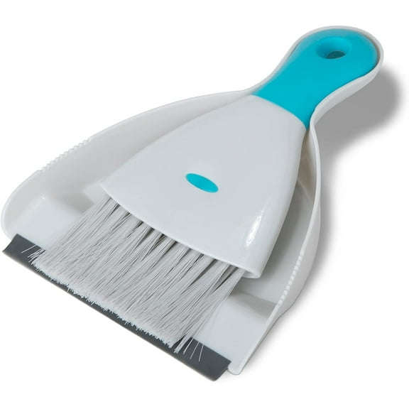 Smart Design Dustpan and Brush Set - Nesting Design - Compact Storage - Comfortable Non-Slip Handle - Odor Resistant - Cleaning Floors, Counters, Tables, Bathroom and Pet Hair - Gray and Teal