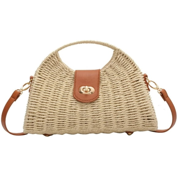 JUYGO Summer Straw Shoulder Bag for Women Straw Handwoven Top-handle Handbag Crossbody Tote Clutch Purse Bags for Travel