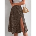 thumbnail image 5 of Women'S Summer High Waisted Flowy Slit Midi Skirts Casual Boho Floral Beach Skirt Brown M, 5 of 9