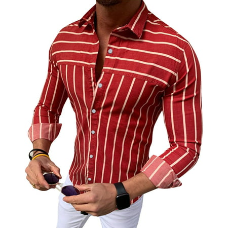 INCERUN Mens Long Sleeve Striped Muscle Causal Button Down Shirts ...