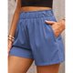 thumbnail image 4 of Pantalones cortos de pierna ancha de verano para mujer, pantalones cortos informales de cintura alta elásticos lisos a la moda con bolsillos laterales, 4 of 6