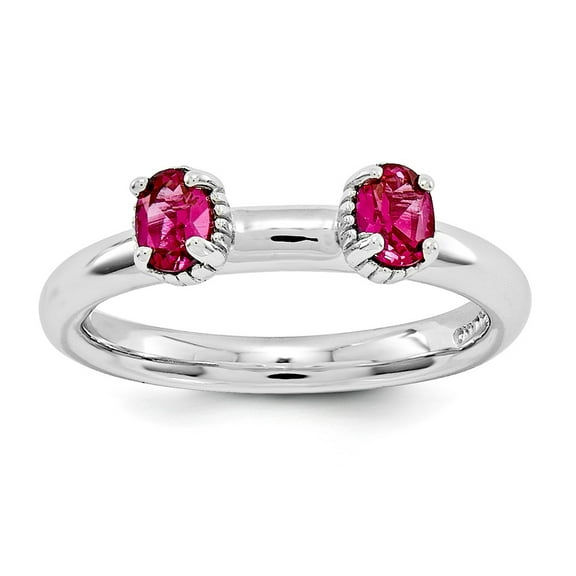 925 Sterling Silver Stackable Expressions Created Ruby Two Stone Ring Size: 5; for Adults and Teens; for Women and Men