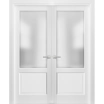 French Double Panel Lite Doors 72 x 84 with Hardware | Lucia 22 Matte White with Frosted Opaque Glass