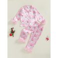thumbnail image 4 of Toddler Baby Girl Satin Silk Christmas Pajamas Set Long Sleeve Feather Trim Shirt Long Pants 1-15 Years Kids Sleepwear Set, 4 of 7